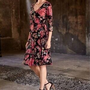 Peruvian Connection Painted Rose Floral Midi Dress Pima Cotton Modal Black XL